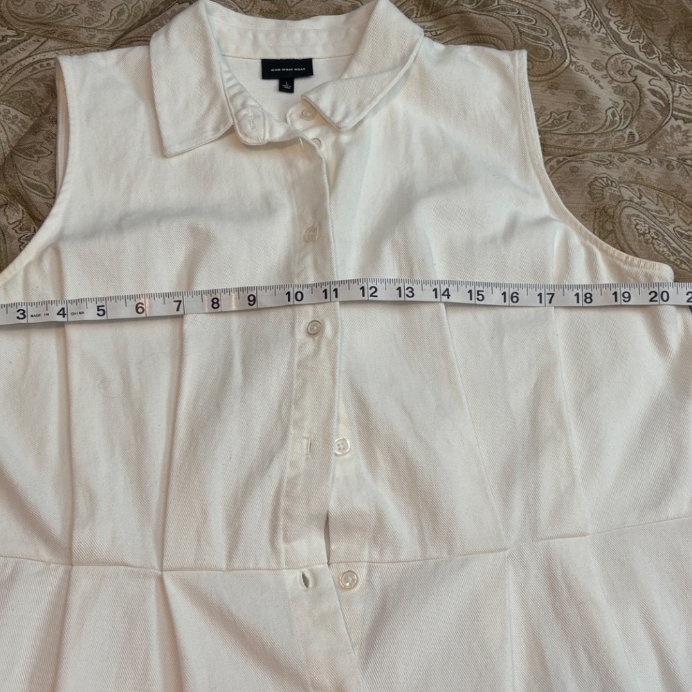 Who What Wear White Sleeveless Button Down Midi Sundress with Pockets - Picture 10 of 13